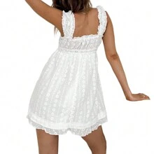 Women Summer Sleeveless Dress Floral Embroidery Loose Party A-Line Dress For Beach Club Streetwear - trắng - Xem 2