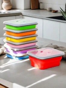 SPROUTS TREES 1 件装多色单格可解扣硅胶折叠便当盒，微波炉适用午餐盒，密封食品储存容器