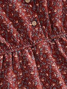 BELISNVOY Váy nhung kẻ in túi không định vị mới 2025 - Màu Đỏ Sâu - Xem 4