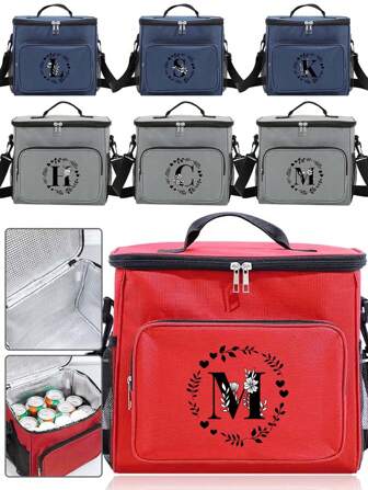 1 件装午餐袋多口袋保温午餐盒学校午餐盒带可调节肩带防水保温盒 26 个字母 A 到 Z 图案容器保温午餐袋适用于办公室、工作、学校