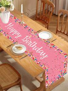 1pc 35*180cm Colorful Dot Style Happy Birthday Table Runner, Birthday Babe Shower Party Family Holiday Party Decoration Supplies, Room Table Decoration Supplies, Table Cloth Table Cover - Happy Birthday - View 5