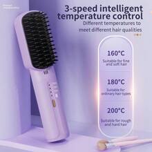 Portable Cordless Straight Hair Comb,Portable Negative Lon Straightening Brush,Long Battery Hot Comb Hair Straightener,Lightweight & Mini Carry,Settings Anti-Scald ,Dense Bristles,Heat Brush Straightener For Women,Flat Iron Comb For Thick Curly Hair - Purple - View 8