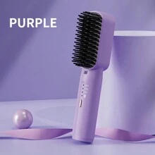 Portable Cordless Straight Hair Comb,Portable Negative Lon Straightening Brush,Long Battery Hot Comb Hair Straightener,Lightweight & Mini Carry,Settings Anti-Scald ,Dense Bristles,Heat Brush Straightener For Women,Flat Iron Comb For Thick Curly Hair - Purple - View 4
