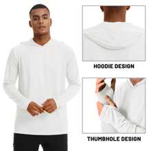 KEFITEVD Men's Hooded UPF 50+ Sun Protection T Shirts Long Sleeve Athletic Fishing Shirts Rash Guards - trắng - Xem 4