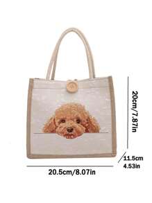 Chic Poodle Print Linen Tote Bag, Reusable Printed Women'S Tote Bag, Double Handle Shopping School Bag, Large Capacity Shoulder Bag, Casual Tote Bag, Suitable For Commuting, School And Shopping, Convenient For Outdoor Use, Gift For Friends And Besties, Teacher Gift, Perfect Choice For Vacation And Festival, Best Teacher,Suitable For Mother's Day, Wedding Season, Graduation Season,Gifts For Family And Friends,Love You Mom