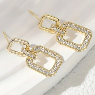 1对几何耳环，女士首饰，S925纯银锆石精致耳环，精美首饰，适合作为送给女朋友的礼物