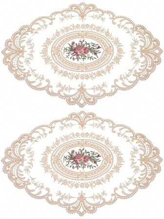 复古蕾丝餐垫 12x17 英寸，时尚刺绣杯垫，花瓶垫，椭圆形刺绣餐桌垫，法式钩针桌垫和杯垫，适合家庭聚会、婚礼