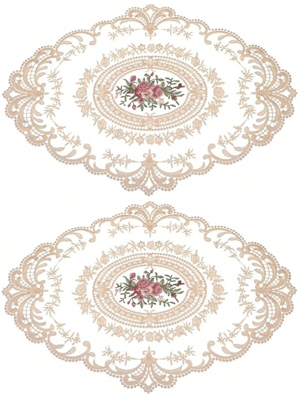 Tovagliette vintage in pizzo da 12x17 pollici, sottobicchieri di moda ricamati, sottovasetti, tovagliette ovali da tavola da pranzo ricamate, set di tovagliette e sottobicchieri all'uncinetto in stile francese per feste in casa, matrimoni