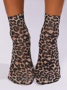 6/3/2/1 Paar leopard-, schlangen-, tiger- und schmetterlings-rosenkopf-muster atmungsaktive dünne kurze Socken, Damen transparente Strumpfwaren & Socken