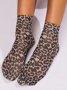 6/3/2/1 Paar leopard-, schlangen-, tiger- und schmetterlings-rosenkopf-muster atmungsaktive dünne kurze Socken, Damen transparente Strumpfwaren & Socken