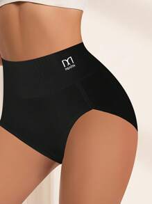 DRTTSN 10 Pcs Women's Stripes Breathable & Comfortable Fit Women's High Waisted Panties Elastic Soft Hip Wrapping High Waisted Thigh Panties Student Back To School Panties & Women's High Waisted Fashion Panties - 黑色 - 查看 3