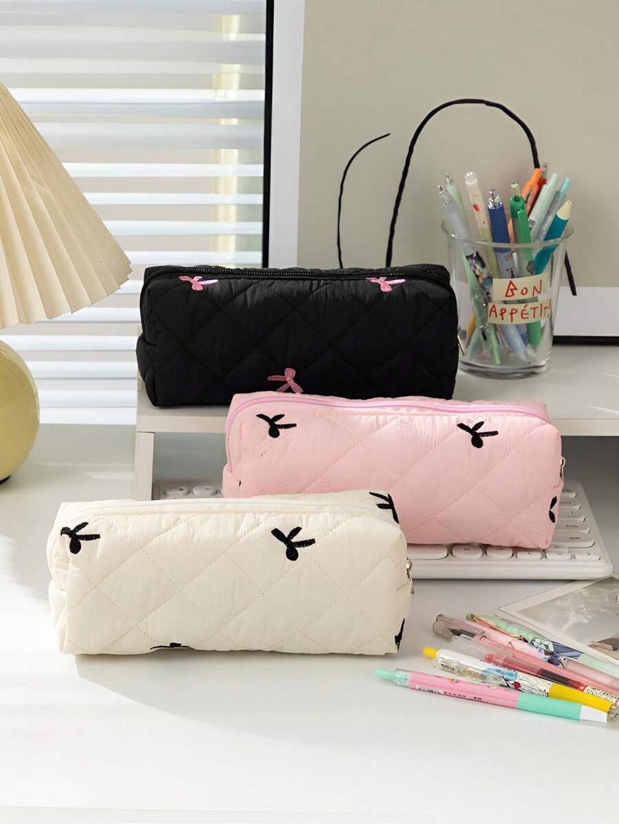 1 件蝴蝶结铅笔盒、可爱铅笔盒、笔筒、零钱包、橡皮擦铅笔刀收纳袋、简约化妆品收纳盒、办公文具荧光笔盒、学校用品返校、铅笔袋、书包 - 彩色 - 查看 1