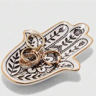 1 pieza Organizador de joyería en forma de palma de cerámica mini, soporte de exhibición de joyería lindo para decoración del hogar bohemia, regalo para la novia, de vuelta a la escuela