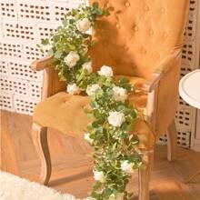 1 件/2 件，6 英尺人造桉树花环，配假丝绸玫瑰花藤种子桉树叶绿叶花环，适用于婚礼拱门桌墙背景派对房间装饰、婚礼装饰、家居装饰、卧室装饰、浴室装饰、厨房装饰 - 白色 - 查看 9