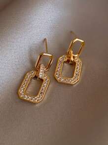 1对几何耳环，女士首饰，S925纯银锆石精致耳环，精美首饰，适合作为送给女朋友的礼物 - 方形耳環 - 查看 4