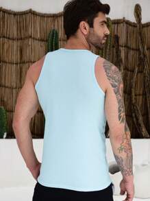 Men's American Style Tank Top Gringas Ribbed Gym Tight HIP HOP Rapper Basic White Black - 淺藍色 - 查看 2