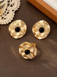 1 Pair Vintage Asymmetrical Round Frosted Gold-Color Stud Earrings