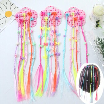 6 件彩色辫子接发带夹扣彩虹辫儿童接发儿童表演发饰儿童女孩万圣节角色扮演派对装扮