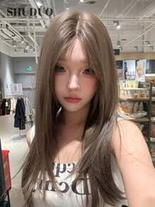 Forehead Shaped Lace 5*1, Forehead Lace Wig, Center Split Wig, Linen Brown 26 Inch Half Braided Everyday Natural, Sleek Realistic Wig (Accessories Not Included)