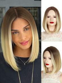 女士短直鲍勃假发 - 别致渐变金色鲍勃假发 - 中分合成假发，适合日常派对角色扮演使用 - 彩色 - 查看 3