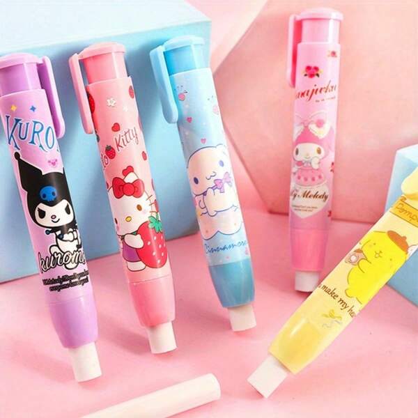 Sanrio Borracha retrátil Sanrio Hello Kitty - formato de lápis divertido, PVC durável, borracha oval de pressão, volta às aulas