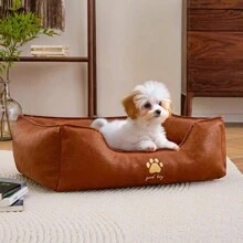 1pc Dog/Cat Leather Cushion Bed, Polyester Filled, No Assembly Needed, Durable & Easy Clean, Suitable For All Dog/Cat Breeds And All Seasons