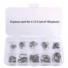 100/500/1000 件盒装带眼鱼钩，倒刺钩渔具适合 100g-1500g 的鱼