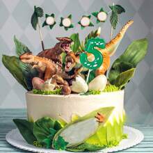 1pc/10pcs Dinosaur Birthday Candle 0-9 Green Number Cake Top For Dinosaur Theme Party Decoration