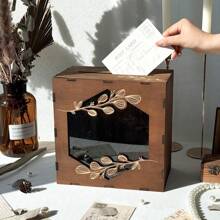 Wooden Card Box For Wedding - Rustic Wedding Card Boxes For Reception,Wedding Card Money Holder, Gift Card Box For Graduation Wedding Decorations For Reception 25*25*15cm Gifts Birthday Birthday Decorations Party Decorations Bachelorette - Brown - View 1