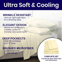 6-Piece Ultra Soft Cooling Bamboo Bed Sheet Set With Deep Pockets - 奶油 - 查看 6