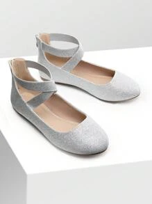Women Flats Shoes Elastic Crossover Ankle Straps Ultra Soft Comfortable Dress Casual Elegant Style Party Dancing Ballet Flats - 銀色 - 查看 4