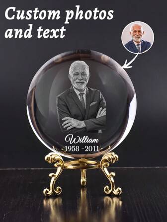 1pc Customized Commemorative Photo Crystal Ball, Personalized Commemorative Gift, 3d Laser Carved Crystal Ball Customization, Home Decoration With Metal Bracket Glass Ball, Suitable For Commemorating Family And Friends, Mourning, Pet Commemoration, Birthdays, Anniversaries, Funerals, Custom Photos And Names, Commemorative Gifts, Perfect Family Ornaments, Cemetery Commemorative Decorations,Home Refresh