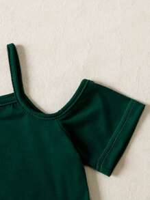 Set de 2 piezas: Shorts a rayas + Top de hombros descubiertos: Conjuntos casuales de verano para niñas dulces para vacaciones y actividades al aire libre