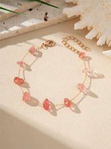 1pc Minimalist Colorful Natural Stone Beaded Bracelet & Anklet Set, Suitable For Women Beach Holiday Wear, Random Stone Color, Size & Quantity