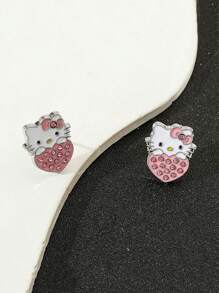 Sanrio Orecchini a forma di cuore in lega con strass a tema Hello Kitty, di stile fresco e dolce, regalo creativo di gioielli per amici, regalo di San Valentino