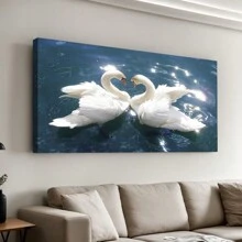 Swan Lake Canvas Painting, Romantic Water Swan Art Decorative Painting, Suitable For Bedrooms, Kitchens, Dining Rooms, Living Rooms, Offices, And Other Home Decor Walls