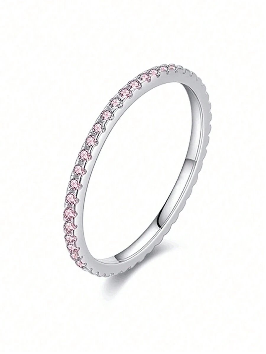 ESBERRY 1pc Delicate Pink Pure Silver Ring, Exquisite Jewelry Gift For Women