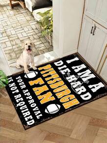 A Floor Mat For The Entrance Door And Bathroom Door, With A Pattern Of White And Yellow Letters And Rugby Balls. It Can Also Be Placed Under Outdoor Chairs. It Is An Anti-Slip, Wear-Resistant And Machine-Washable Carpet. Home Decor Floor Mats Carpets