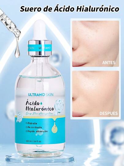 Suero de Ácido Hialurónico,Reductor de Poros, Anti-arrugas,Nutritiva Para Refinar y Suavizar Los Poros,Hidratación Profunda Momento de aplicación Día/Noche Tipo de piel Todo tipo de piel(100ml)