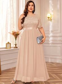 Vestido largo de fiesta de gasa con mangas de mariposa de encaje con lentejuelas, plisado en el bajo, para invitada de boda, cumpleaños, baile de graduación, cena, festivales - Champán - Ver 6