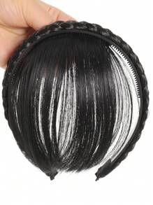 合成耐热黑色头带接发刘海假发自然假发一片式刘海女士假发圣诞节节日假发 - 彩色 - 查看 7