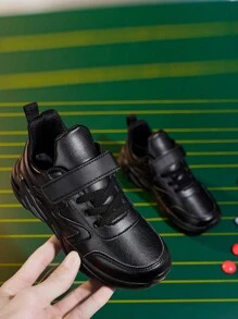 Kids Spring/Autumn Old Dad Casual Shoes For Boys, Leather Upper, Soft & Comfortable, Anti-Slip & Durable Sole, Adjustable Hook And Loop, Easy To Wear, Suitable For Daily & School Outfit