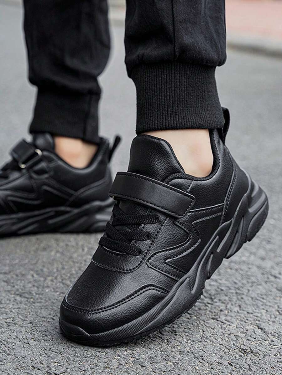 Kids Spring/Autumn Old Dad Casual Shoes For Boys, Leather Upper, Soft & Comfortable, Anti-Slip & Durable Sole, Adjustable Hook And Loop, Easy To Wear, Suitable For Daily & School Outfit