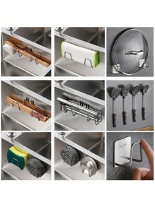 6pcs Strong Adhesive Sponge Holder, Stainless Steel Sponge Holders For Kitchen Sink, Dish Sponge And Brush Organization Holder, Premium Rustproof & Waterproof & Quick Drying Kitchen Sink Caddy,For Christmas, Mother's Day, New Year, Valentine's Day,Stainless Steel Hooks,For Kitchen, Bathroom, Door, Wall,Home And Kitchen Storage Accessories