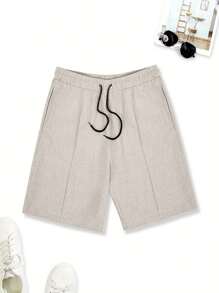 Men's Simple Drawstring Pocket Casual Shorts, Fashionable And Suitable For Outdoor - Light Grey - View 3