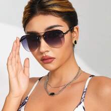 1副金属框飞行员装饰时尚眼镜，蟾蜍大框防晒脸部小时尚双光束驾驶时尚眼镜，男女通用 - 漸層 - 查看 1