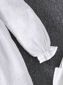 Vestido Branco Elegante e Estampado para Meninas Jovens, Primavera/Outono - Branco - Visão 4