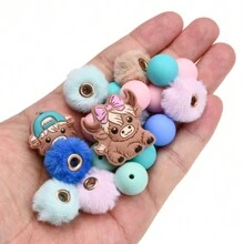 8-63 cái/bộ Con Bò Mini Hoạt Hình Dễ Thương, Hạt Tròn Bằng Silicon, Hạt Lông Thỏ Giả, Bộ Làm Trang Sức Tự Làm Dùng Cho Bút Đính Hạt, Móc Chìa Khóa Ngọc Trai, Vòng Tay - Nhiều màu - Xem 4