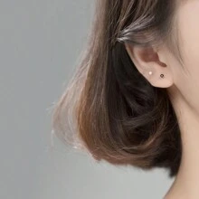 1 Pair Minimalist 925 Sterling Silver Colorful Single Zirconia Stud Earrings, Versatile Fashion Accessory, Suitable As Gift For Friends, Party