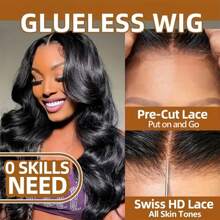 4x4 Body Wave Lace Frontal Wig - 100% Real Human Hair, Black, Fluffy & Natural Look, Perfect For Daily Wear Or Special Occasions 200% Density 4x4 Swiss HD Lace Frontal Body Wave Human Hair Wig Bye Bye Knots Pre Cut Glueless Wear And Go Body Wave Human Hair Wig Pre Plucked With Baby Hair Long Human Hair Wig